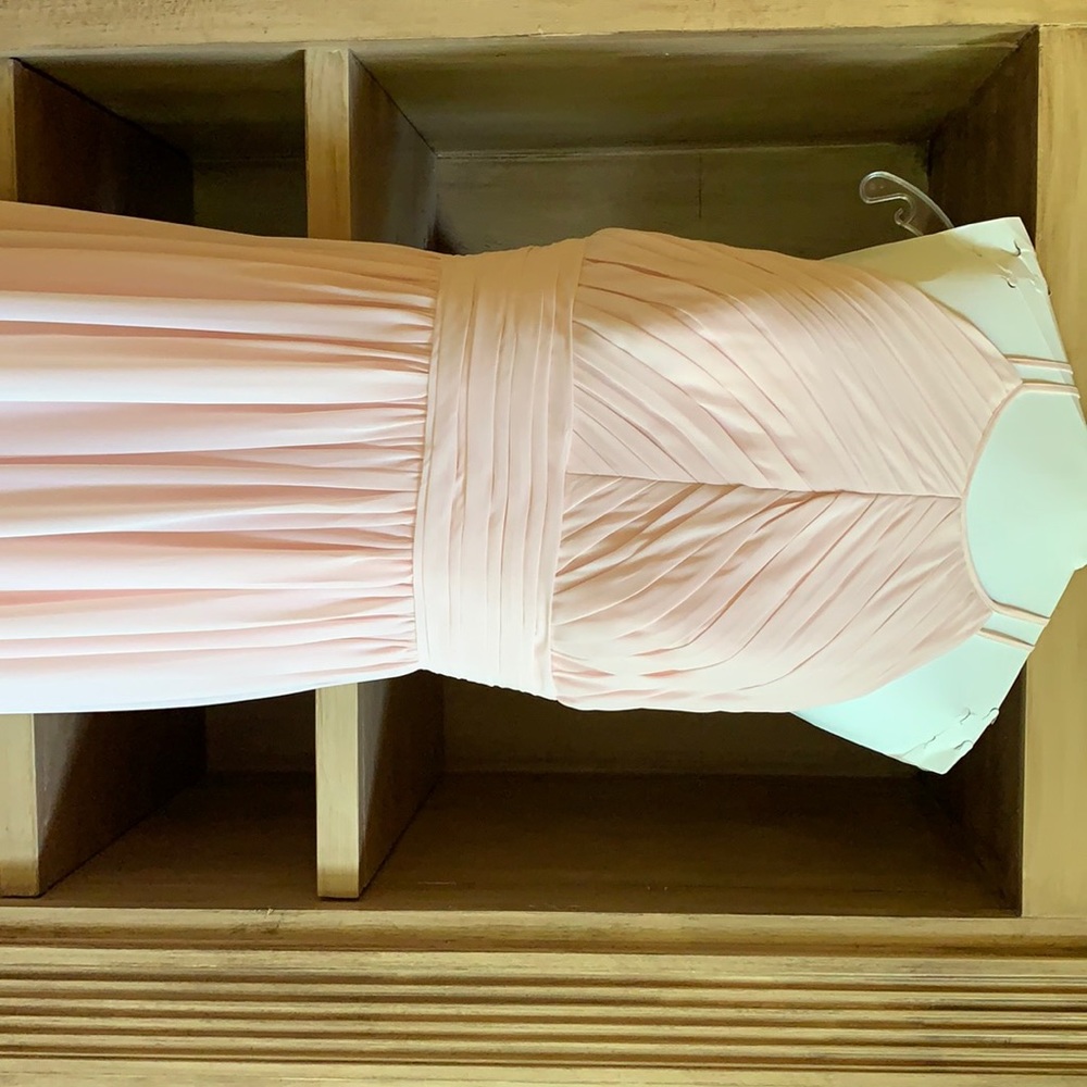 Levkoff blush bridesmaid dress